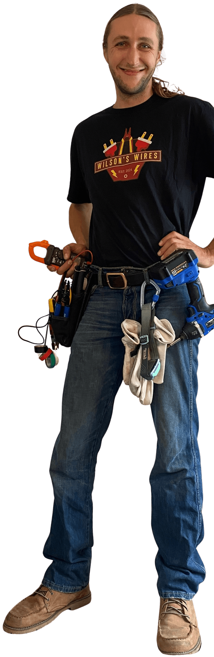 Nigel standing with tools and a multimeter